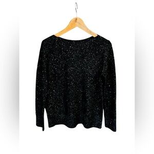 NWT Loft Sweater Medium Petite Acrylic Black Gold Sparkle Stretch